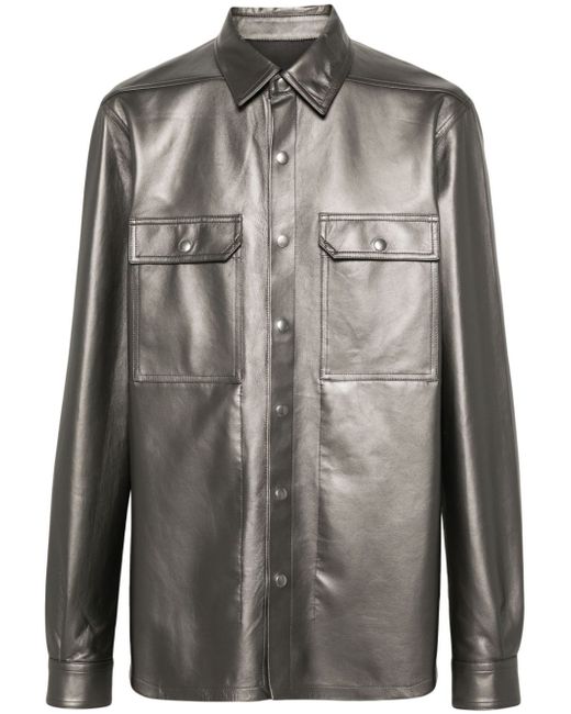 Rick Owens metallic leather shirt jacket