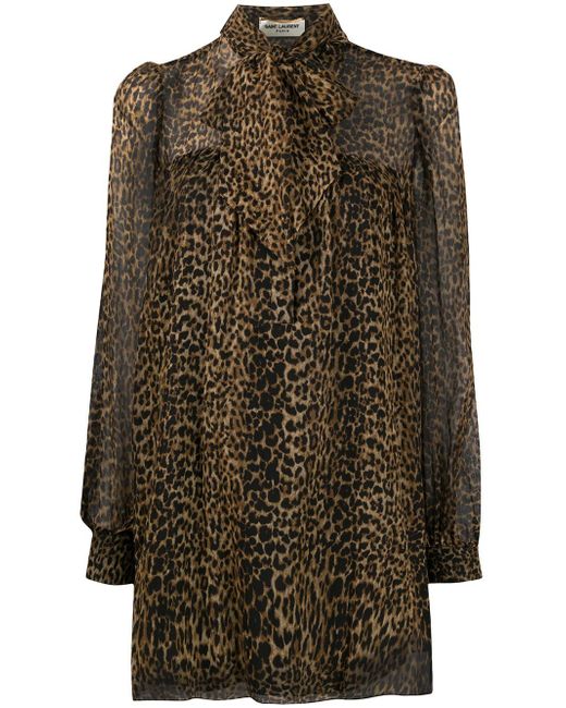 Saint Laurent leopard-print flared dress