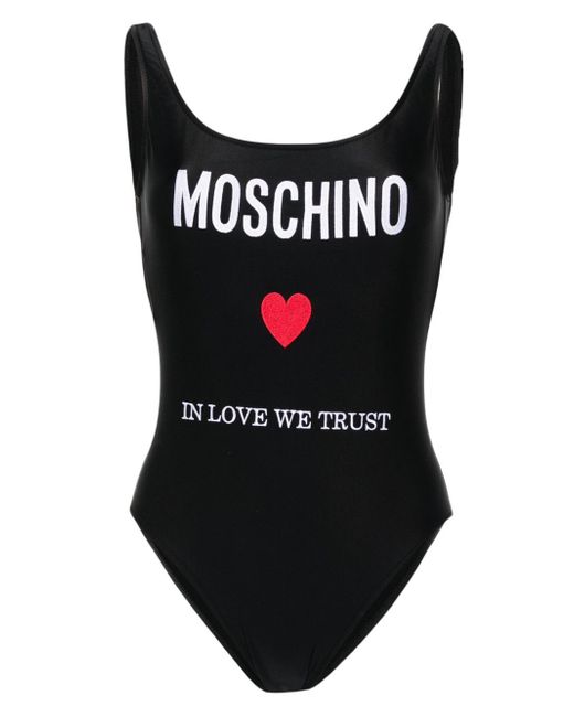 Moschino logo-embroidered open-back swimsuit