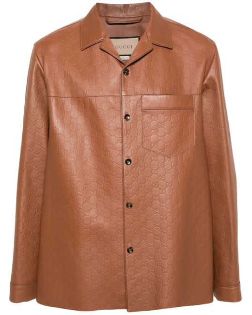 Gucci GG Supreme leather shirt jacket