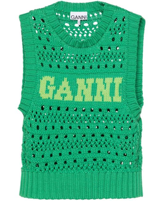 Ganni logo-jacquard crochet sweater vest
