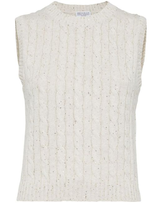 Brunello Cucinelli sequinned cable-knit top