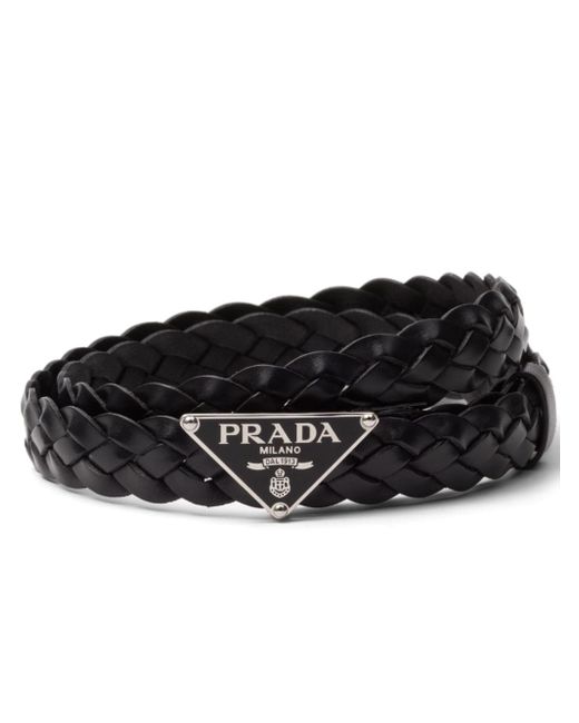 Prada triangle-logo braided belt