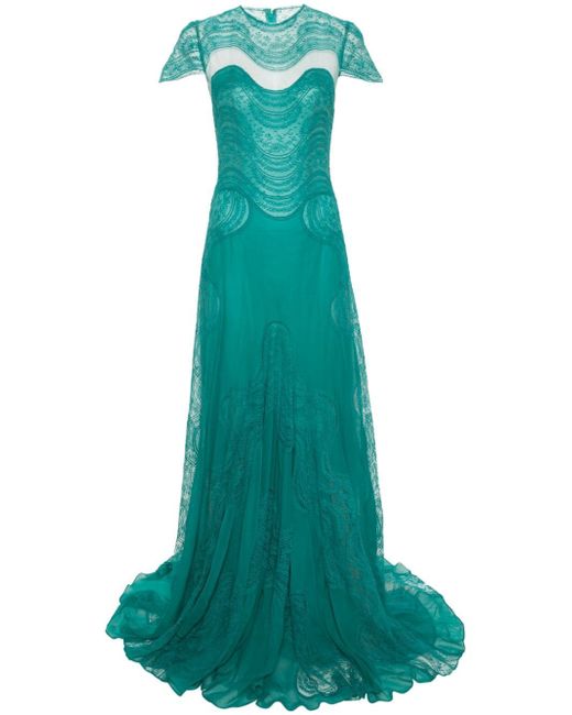 Costarellos floral-lace silk maxi dress