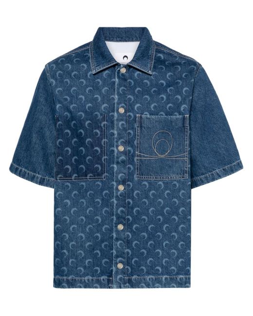 Marine Serre crescent moon-print denim shirt