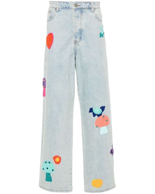 Nahmias crochet-patchwork wide-leg jeans