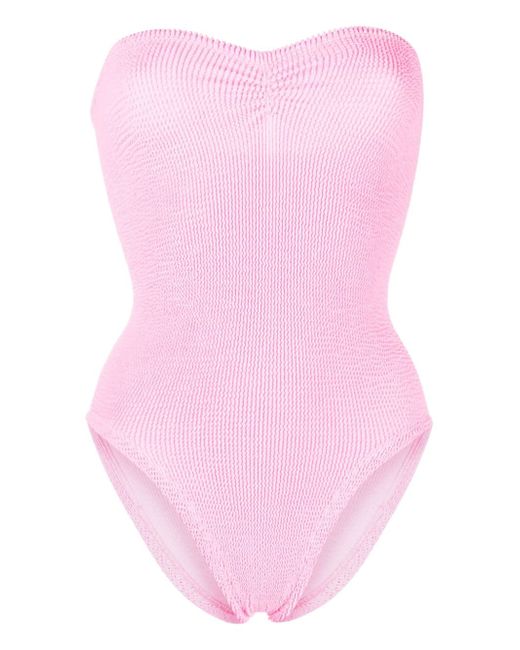 Hunza G Brooke strapless seersucker swimsuit