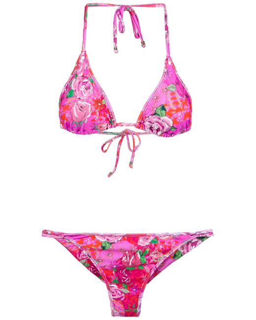 Amir Slama rose print triangle bikini set