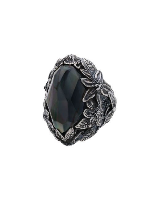 Lyly Erlandsson silver and black Winter Leaf chunky ring