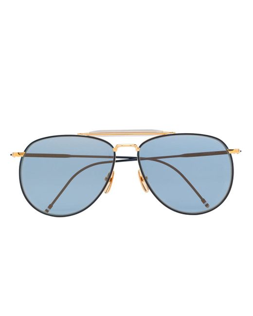 Thom Browne navy blue and gold 907 aviator sunglasses