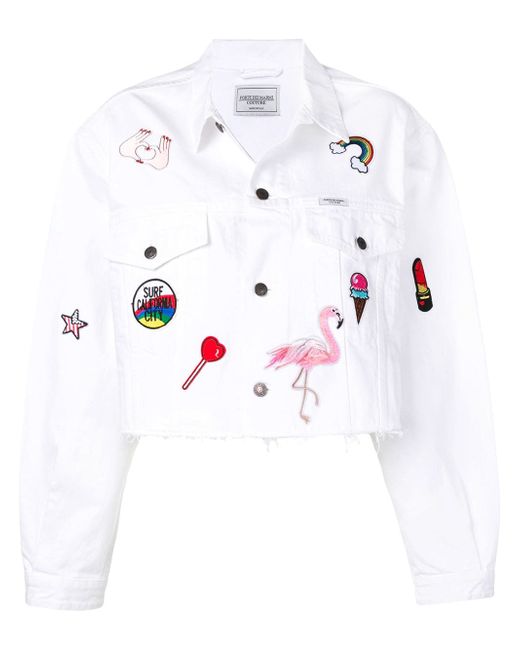 Forte Dei Marmi Couture cropped denim jacket with patch appliqués