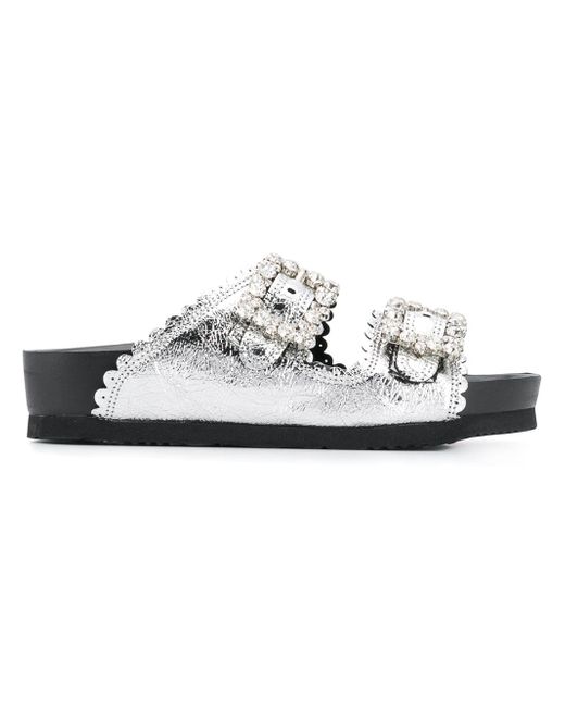 Suecomma Bonnie crystal buckle metallic sandals