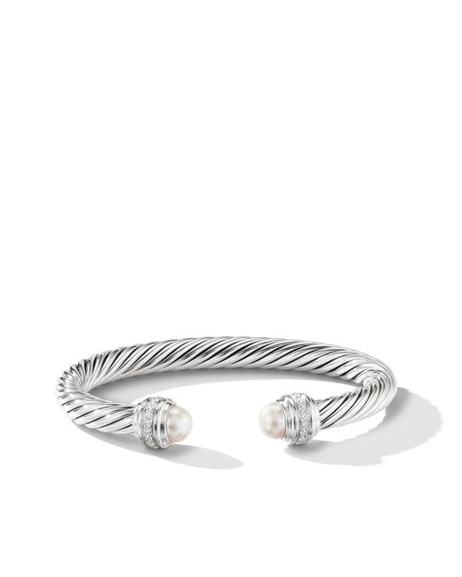 David Yurman Cable pearls and diamond 7mm cuff