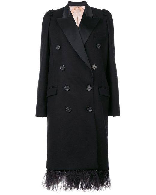 N.21 double breasted coat with feathered hem