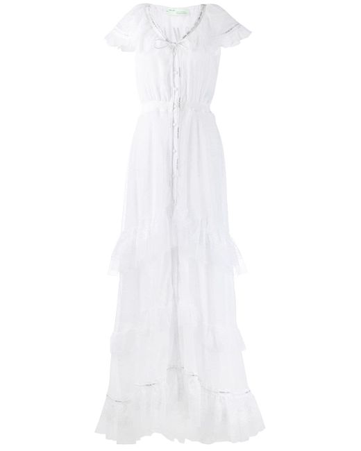 Off-White rear printed lace maxi dress