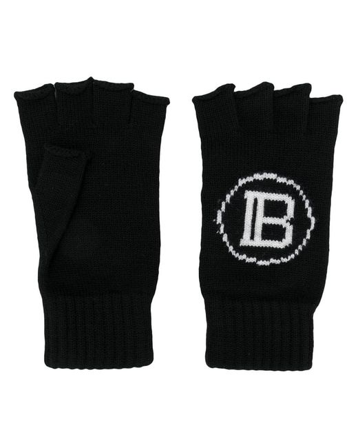 Balmain intarsia knit logo fingerless gloves