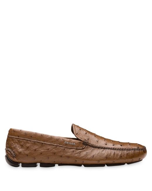Prada ostrich leather driver loafers