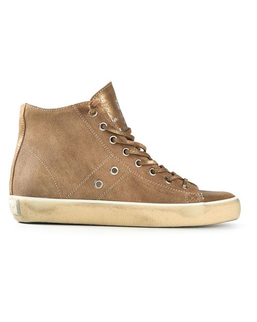 Leather Crown zipped hi top trainers