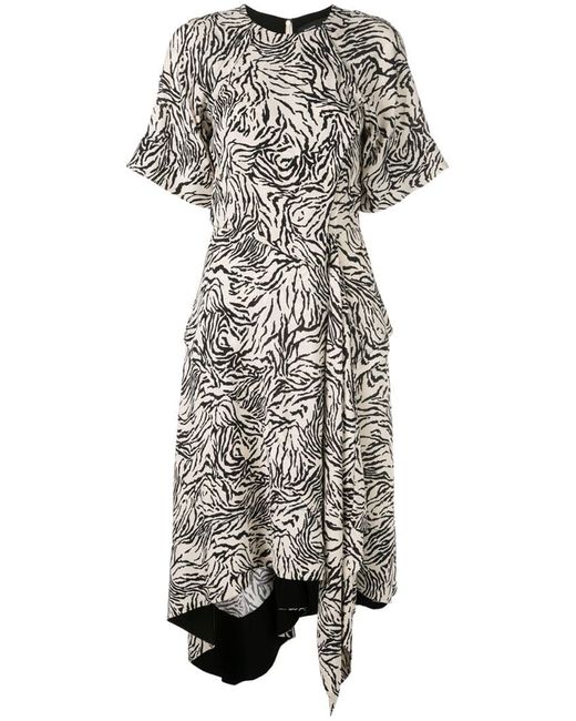 Proenza Schouler Zebra Print Short Sleeve Draped Dress