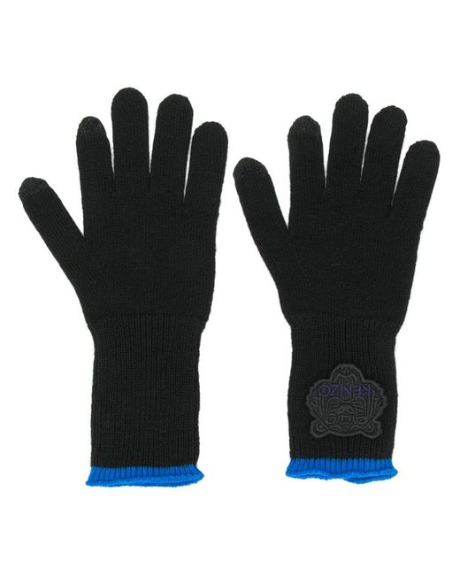 Kenzo tiger logo patch knitted gloves