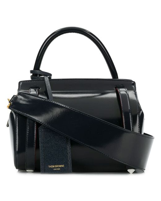Thom Browne 3-Strap Small Navy Leather Bag