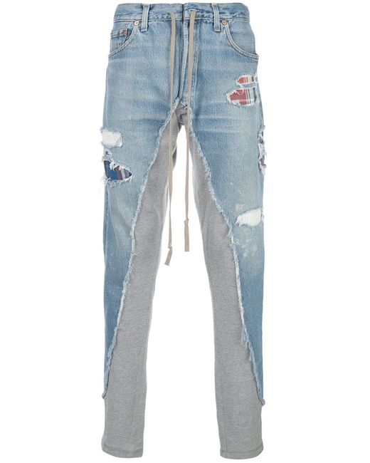 Greg Lauren distressed two tone jeans