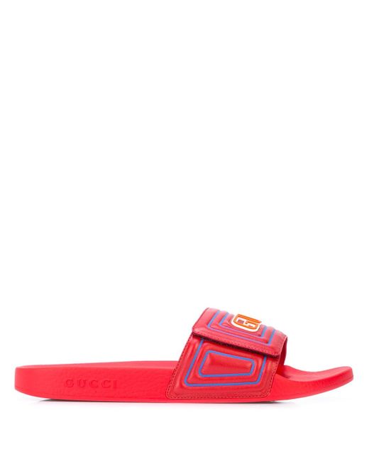 Gucci logo leather slide sandals