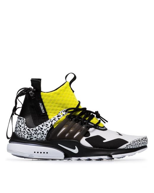 Nike white and yellow x Acronym Presto leather sneakers