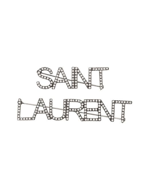 Saint Laurent crystal logo brooch