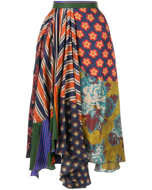 Biyan asymmetric patchwork skirt