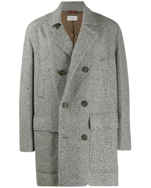 Brunello Cucinelli printed double-breasted coat
