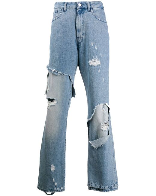 Raf Simons distressed loose fit denim jeans