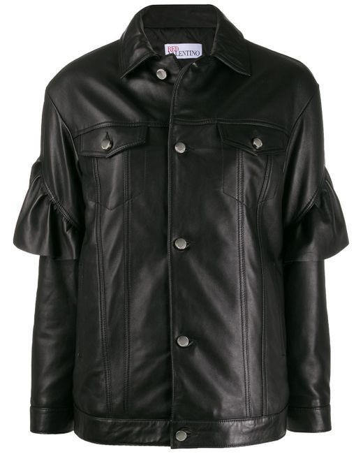 RED Valentino ruffle trim leather jacket