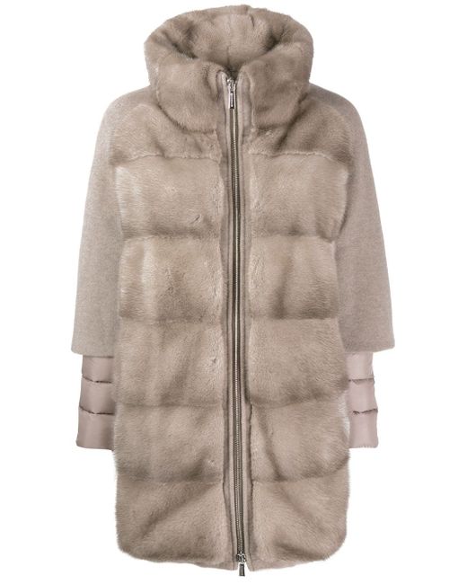 Moorer panelled faux fur coat