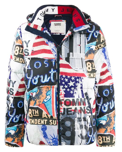 Tommy Jeans mix print puffer coat