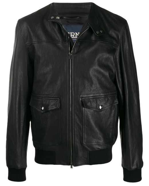 Herno patch pockets leather jacket