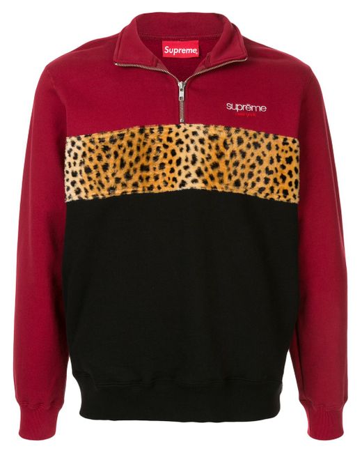 Supreme leopard panel half zip sweatshirt
