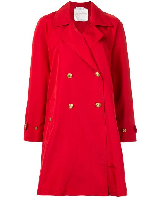 Chanel Pre-Owned CC button trench coat Red
