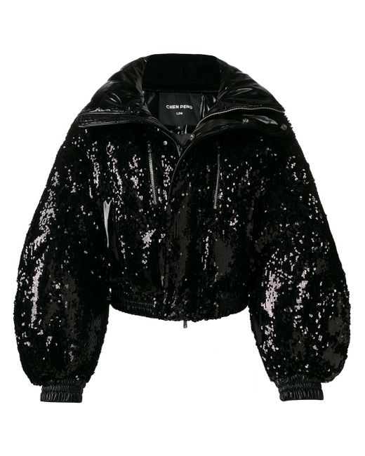 Chen Peng sequin puffer jacket Black