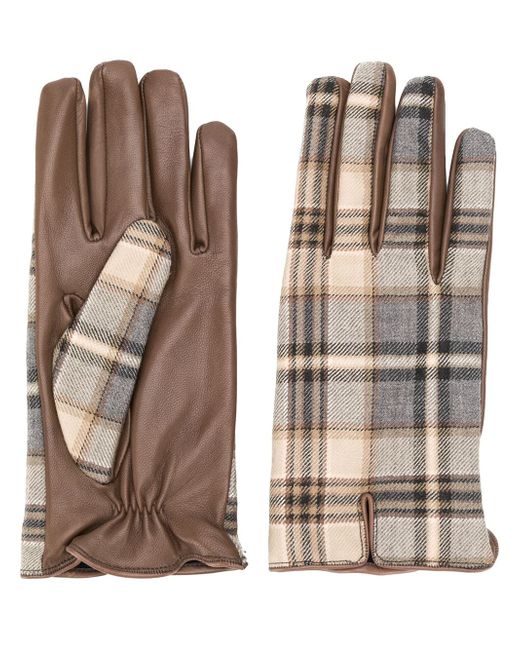 Etro plaid leather gloves Brown