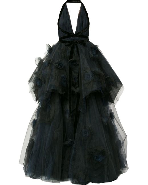 Marchesa deep v layered tulle evening gown