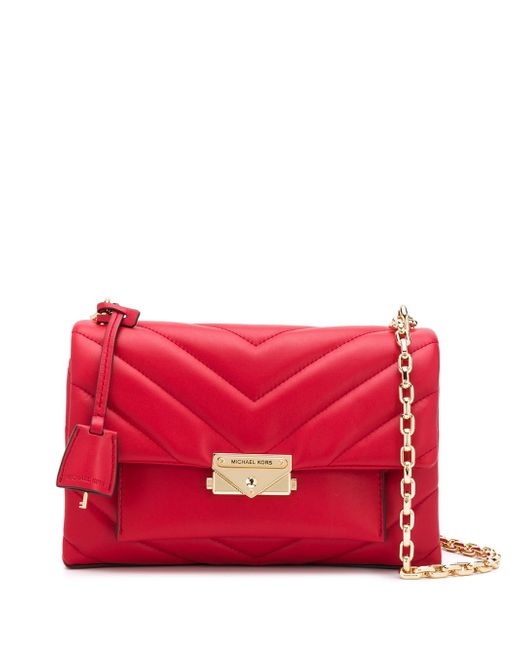 Michael Kors Collection Cece quilted-effect shoulder bag Red
