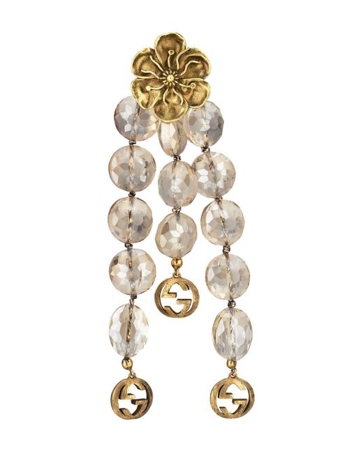 Gucci floral detail beaded drop earrings Gold