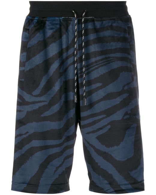 Roberto Cavalli zebra print logo tape track shorts Blue