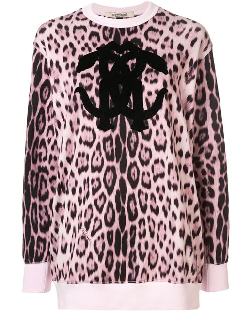 Roberto Cavalli logo leopard pattern jumper Pink