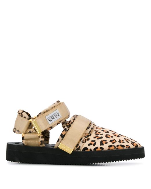 Suicoke leopard print multi strap slippers NEUTRALS