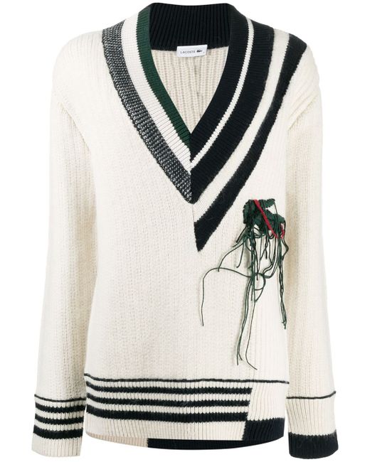 Lacoste distressed knitted sweater NEUTRALS