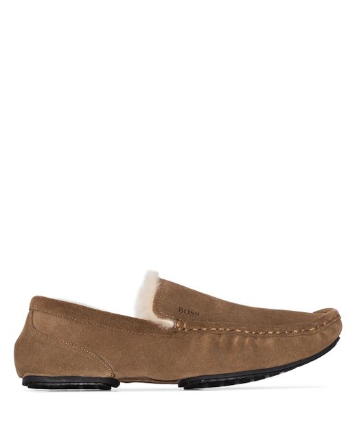 Hugo Hugo Boss lined stitch detail slippers Brown