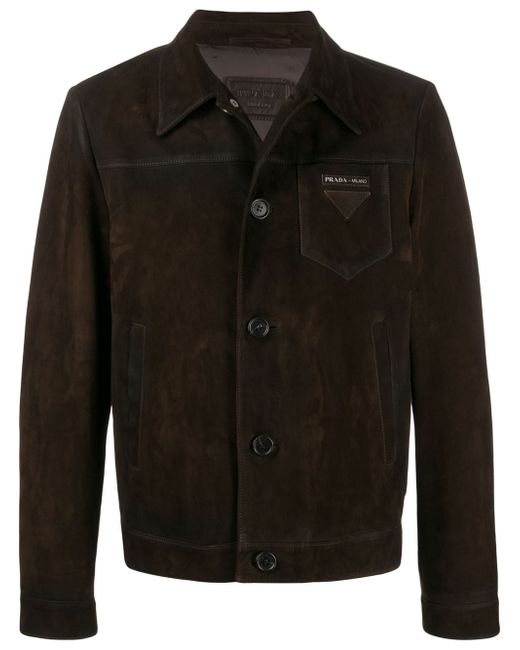 Prada logo patch leather jacket