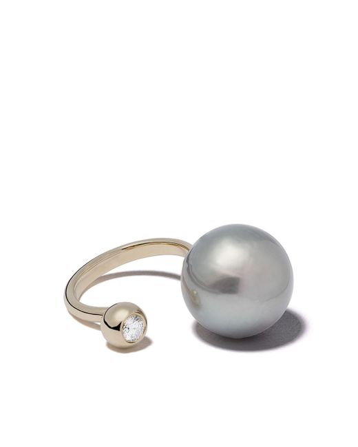 Mizuki 14kt gold Tahitian pearl and diamond ring